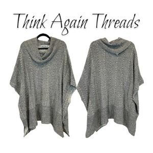 Eight Eight Eight Woman Cowl Neck Poncho Sweater Gray Plus Size 3X